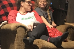 Early morning hang-outs in PJ's are the best! I have no idea what we were talking about but glad Allysia captured it! We look a little mischievous!